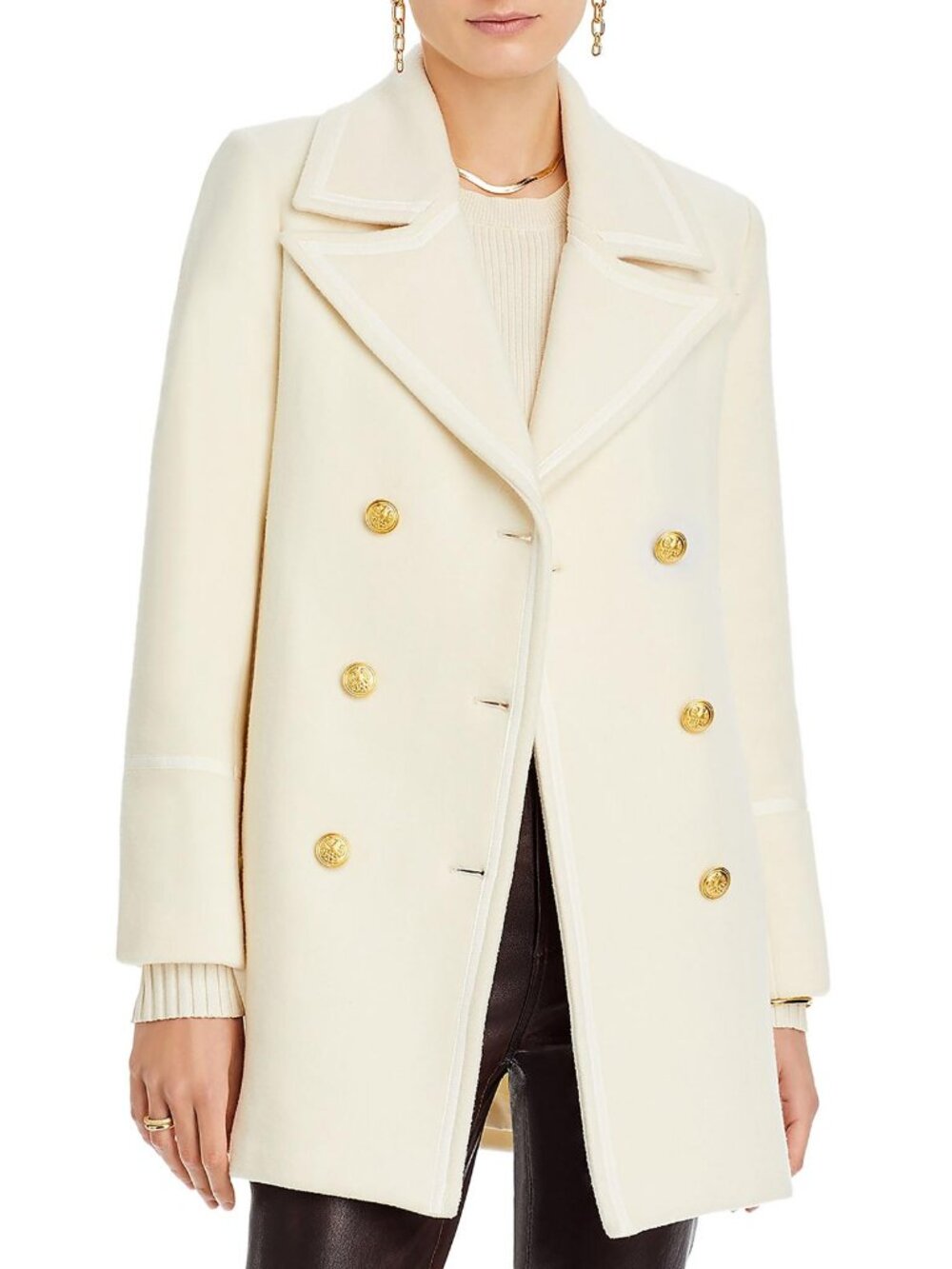 L'AGENCE 'Ottessa' Double-Breasted Wool-Blend Peacoat, Ivory